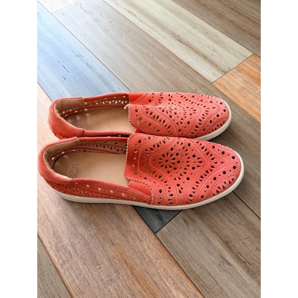 UGG Cas Perf Suede Slip On Sneakers Coral Pink Laser Cut Flats Women Size 10